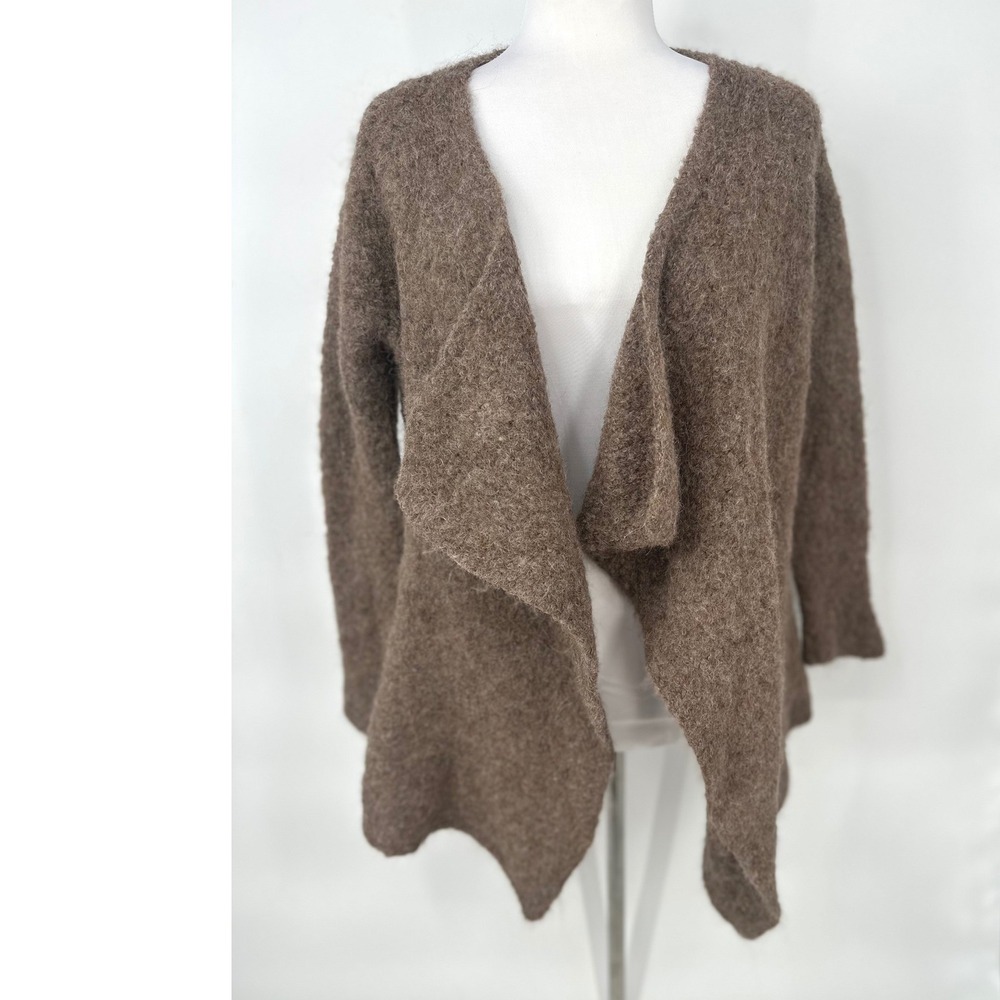 Novica Women M Baby Alpaca Cardigan Sweater Brown Boho Quiet Luxury Waterfall